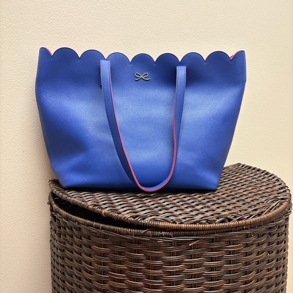 Bath & Body Works Handbags - Bath & Body Works Blue and Pink Scalloped Tote Bag